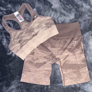 2pc Gymshark Penny Brown Print Athletic Set
